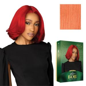 Sensationnel Chicbob Lace Frontwig – Bob Unit 6 Face Framing Glueless Wig Wide 5 Inch Deep Part Synthetic Preplucked Hairline (1 JETBLACK)(ROSEGOLDCOPPER)