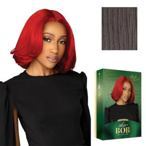 Sensationnel Chicbob Lace Frontwig – Bob Unit 6 Face Framing Glueless Wig Wide 5 Inch Deep Part Synthetic Preplucked Hairline (1 JETBLACK)(SMOKYRICHBROWN)