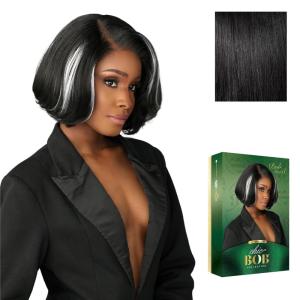 Sensationnel Chicbob Lace Frontwig – Bob Unit 8 Face Framing Glueless Wig Wide 5 Inch Deep Part Synthetic Preplucked Hairline (1 JETBLACK)(1 JETBLACK)
