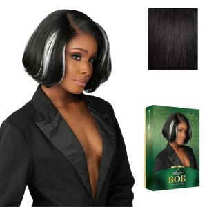 Sensationnel Chicbob Lace Frontwig – Bob Unit 8 Face Framing Glueless Wig Wide 5 Inch Deep Part Synthetic Preplucked Hairline (1 JETBLACK)(1B OFFBLACK)