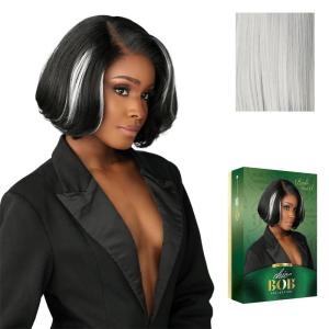 Sensationnel Chicbob Lace Frontwig – Bob Unit 8 Face Framing Glueless Wig Wide 5 Inch Deep Part Synthetic Preplucked Hairline (1 JETBLACK)(SILVERBLONDE)