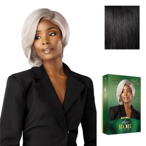 Sensationnel Chicbob Lace Frontwig – Bob Unit 9 Face Framing Glueless Wig Wide 5 Inch Deep Part Synthetic Preplucked Hairline (1 JETBLACK)(1 JETBLACK)