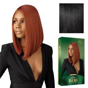 Sensationnel Chicbob Lace Frontwig – Lob Unit 1 Face Framing Glueless Wig Wide 5 Inch Deep Part Synthetic Preplucked Hairline (1B OFFBLACK)(1 JETBLACK)