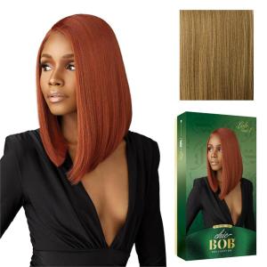 Sensationnel Chicbob Lace Frontwig – Lob Unit 1 Face Framing Glueless Wig Wide 5 Inch Deep Part Synthetic Preplucked Hairline (1B OFFBLACK)(CARAMELBLONDE)