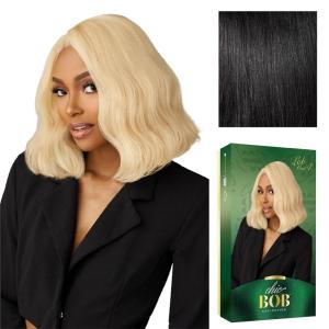 Sensationnel Chicbob Lace Frontwig – Lob Unit 4 Face Framing Glueless Wig Wide 5 Inch Deep Part Synthetic Preplucked Hairline (1 JETBLACK)(1 JETBLACK)
