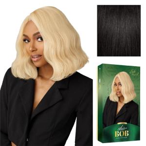 Sensationnel Chicbob Lace Frontwig – Lob Unit 4 Face Framing Glueless Wig Wide 5 Inch Deep Part Synthetic Preplucked Hairline (1 JETBLACK)(1B OFFBLACK)