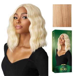 Sensationnel Chicbob Lace Frontwig – Lob Unit 5 Face Framing Glueless Wig Wide 5 Inch Deep Part Synthetic Preplucked Hairline (613 BLONDE)(ASHPEACHBLONDE)