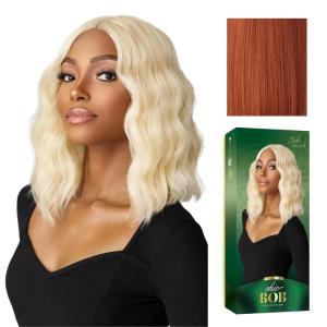 Sensationnel Chicbob Lace Frontwig – Lob Unit 5 Face Framing Glueless Wig Wide 5 Inch Deep Part Synthetic Preplucked Hairline (613 BLONDE)(CHOCOLATECOPPER)