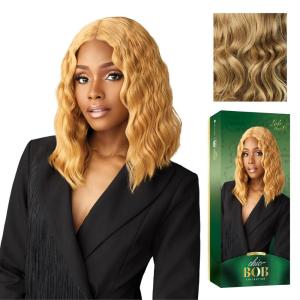 Sensationnel Chicbob Lace Frontwig – Lob Unit 6 Face Framing Glueless Wig Wide 5 Inch Deep Part Synthetic Preplucked Hairline (1 JETBLACK)(DIRTYBLONDE)