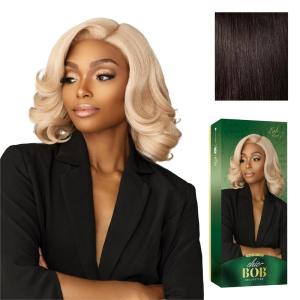 Sensationnel Chicbob Lace Frontwig – Lob Unit 7 Face Framing Glueless Wig Wide 5 Inch Deep Part Synthetic Preplucked Hairline (1 JETBLACK)(2 DARKBROWN)