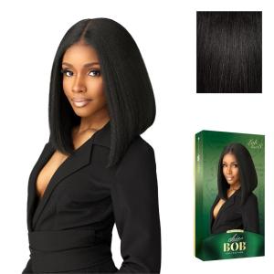 Sensationnel Chicbob Lace Frontwig – Lob Unit 8 Face Framing Glueless Wig Wide 5 Inch Deep Part Synthetic Preplucked Hairline (1 JETBLACK)(1B OFFBLACK)