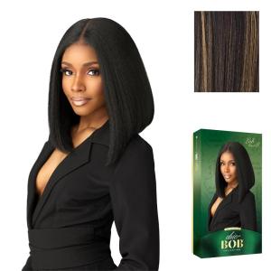 Sensationnel Chicbob Lace Frontwig – Lob Unit 8 Face Framing Glueless Wig Wide 5 Inch Deep Part Synthetic Preplucked Hairline (1 JETBLACK)(BALAYAGEGOLD)