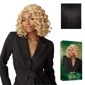 Sensationnel Chicbob Lace Frontwig – Lob Unit 9 Face Framing Glueless Wig Wide 5 Inch Deep Part Synthetic Preplucked Hairline (1 JETBLACK)(1B OFFBLACK)