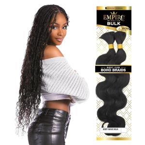 Sensationnel Empire Bulk Braiding – Body Wave Human Hair Braids for Knotless Boho Box or Curly Loose Wave Styles (18 inch, 1 JETBLACK)(S4/30/613)