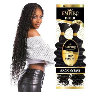 Sensationnel Empire Bulk Braiding – Deep Human Hair Braids for Knotless Boho Box or Curly Loose Wave Styles – 1 pack (18 inch, 2 DARKBROWN)(1 JETBLACK)