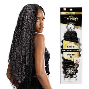 Sensationnel Empire Feather Crochet Braiding Hair – Deep Human Hair for Boho Braids & Miracle Knots, Pre-Separated Strands (14 inch, 1 JETBLACK)(1B OFFBLACK)