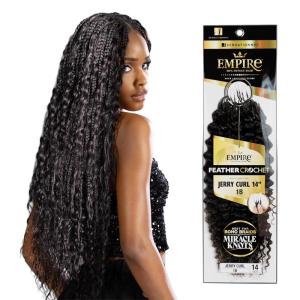 Sensationnel Empire Feather Crochet Braiding Hair – Jerry Curl Human Hair for Boho Braids & Miracle Knots, Pre-Separated Strands (14 inch, 1 JETBLACK)(2 DARKBROWN)