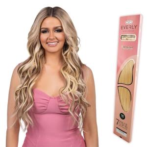 Sensationnel Everly Clip in – straight 7 piece Remy human hair seamless silicone weft with butterfly technology (22 Inch, 18/22)(10/12/613)
