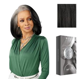 Sensationnel Platinum Glow 13X6 Wigs – Celestine Lacefrontal Glueless human hair blend Preplucked Hairline (1 JETBLACK)(SHIMMERINGSILVER)