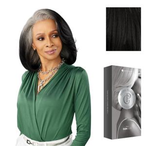 Sensationnel Platinum Glow 13X6 Wigs – Celestine Lacefrontal Glueless human hair blend Preplucked Hairline (1 JETBLACK)(SILVERWHISPER)