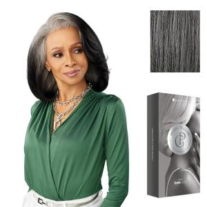 Sensationnel Platinum Glow 13X6 Wigs – Celestine Lacefrontal Glueless human hair blend Preplucked Hairline (1 JETBLACK)(STEELGRAY)