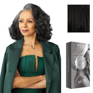 Sensationnel Platinum Glow 13X6 Wigs – Josephine Lacefrontal Glueless human hair blend Preplucked Hairline (1 JETBLACK)(SILVERWHISPER)