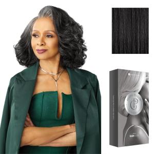 Sensationnel Platinum Glow 13X6 Wigs – Josephine Lacefrontal Glueless human hair blend Preplucked Hairline (1 JETBLACK)(SLATEGRAY)