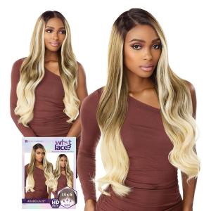 Sensationnel What Lace 13X6 Wigs – Arabella 28 Inch Human Hair Blend Lacefrontal Glueless Synthetic With Natural Density Preplucked Hairline (1 JETBLACK)(COLORMELTCARAMEL)