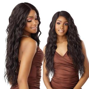 Sensationnel What Lace 13X6 Wigs – Giana 28 Inch Human Hair Blend Lacefrontal Glueless Synthetic With Natural Density Preplucked Hairline (1B OFFBLACK)(COLORMELTMOCHA)