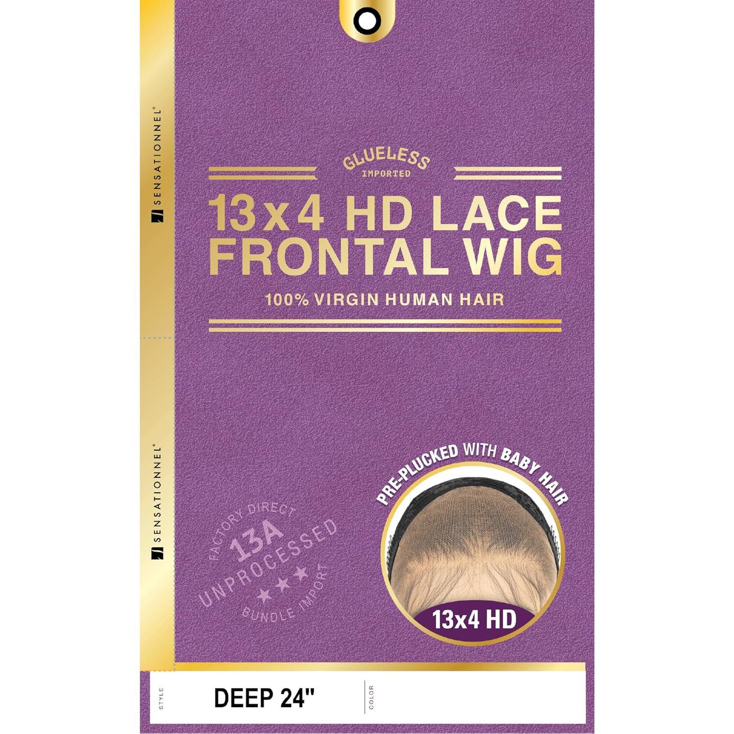 imageSensationnel 13A 13X4 Lace Frontalwigs Deep 24 Inch Human Hair 13A Unprocessed Glueless Straight Preplucked Hairline NATURALNATURALBLACK