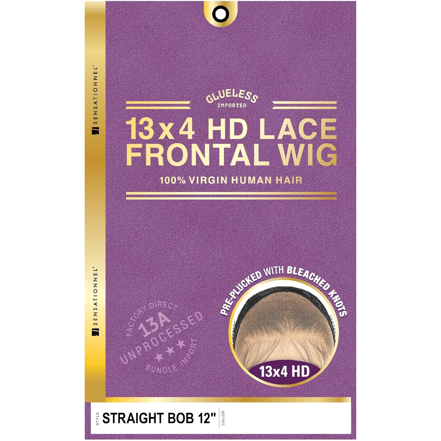 imageSensationnel 13A 13X4 Lace Frontalwigs Straight Bob 12 Inch Human Hair 13A Unprocessed Glueless Straight Preplucked Hairline NATURALNATURAL