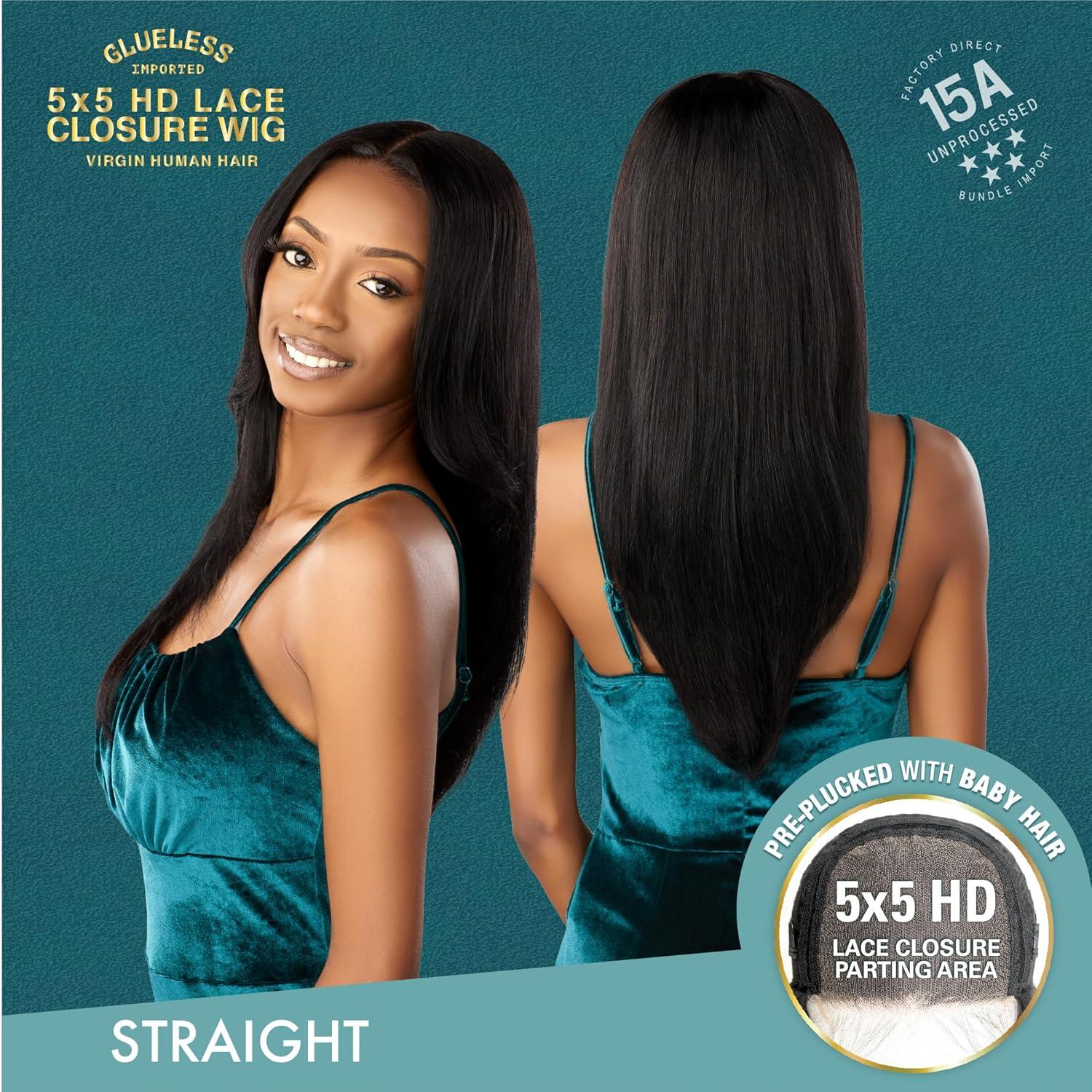 imageSensationnel 15A 5X5 Lace Frontalwigs Straight Human Hair 15A Unprocessed Glueless Preplucked Hairline 20 inch NATURALNATURAL