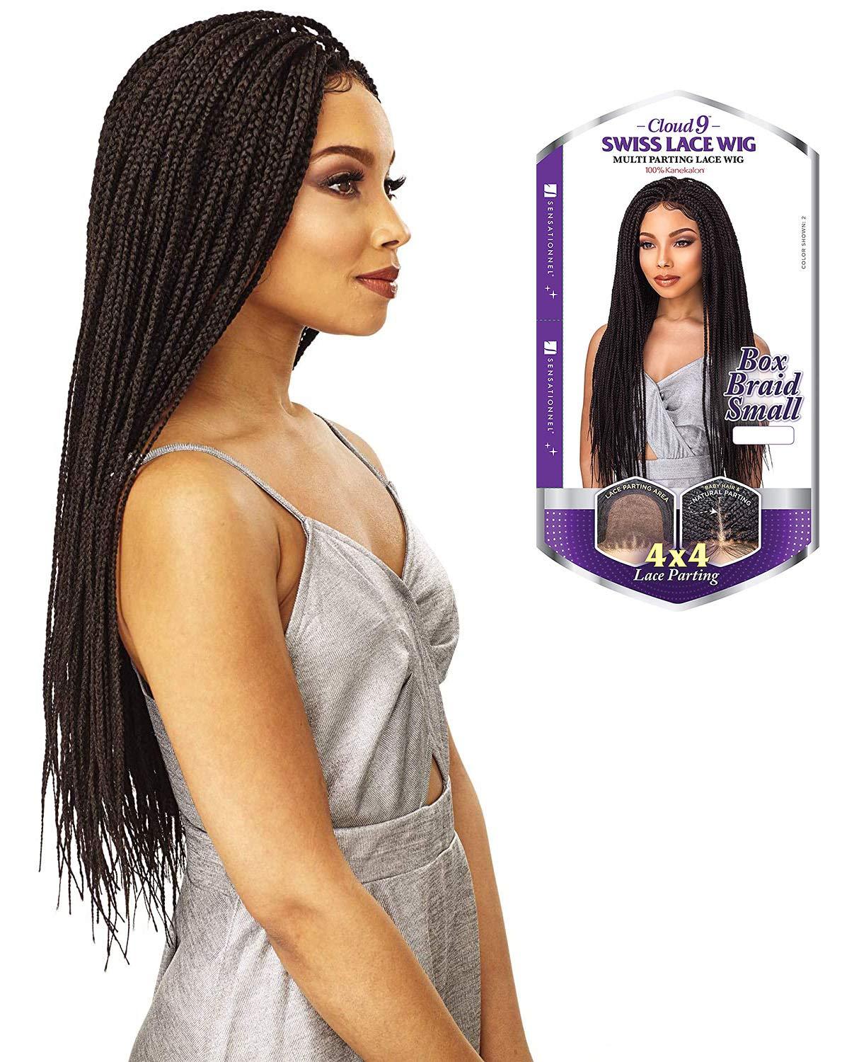 imageSensationnel Cloud9 4x4 Braided Wig Box Braid Small Hand Tied Swiss Multi Parting Lace 1 JETBLACKT1BBG