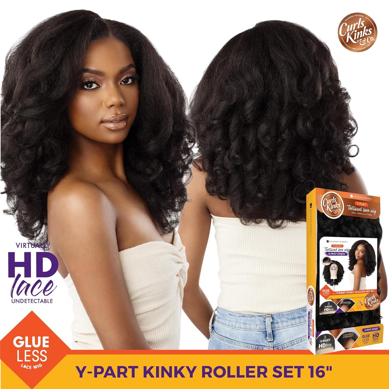 imageSensationnel Curls Kinksandco Kinkyedges Wig Kinky Roller Set 16 Inch Y Part Lace Natural Kinkytexture Edged Hairline for Natural 3C to 4C Hair Textures BALAYAGEGOLDHL3451