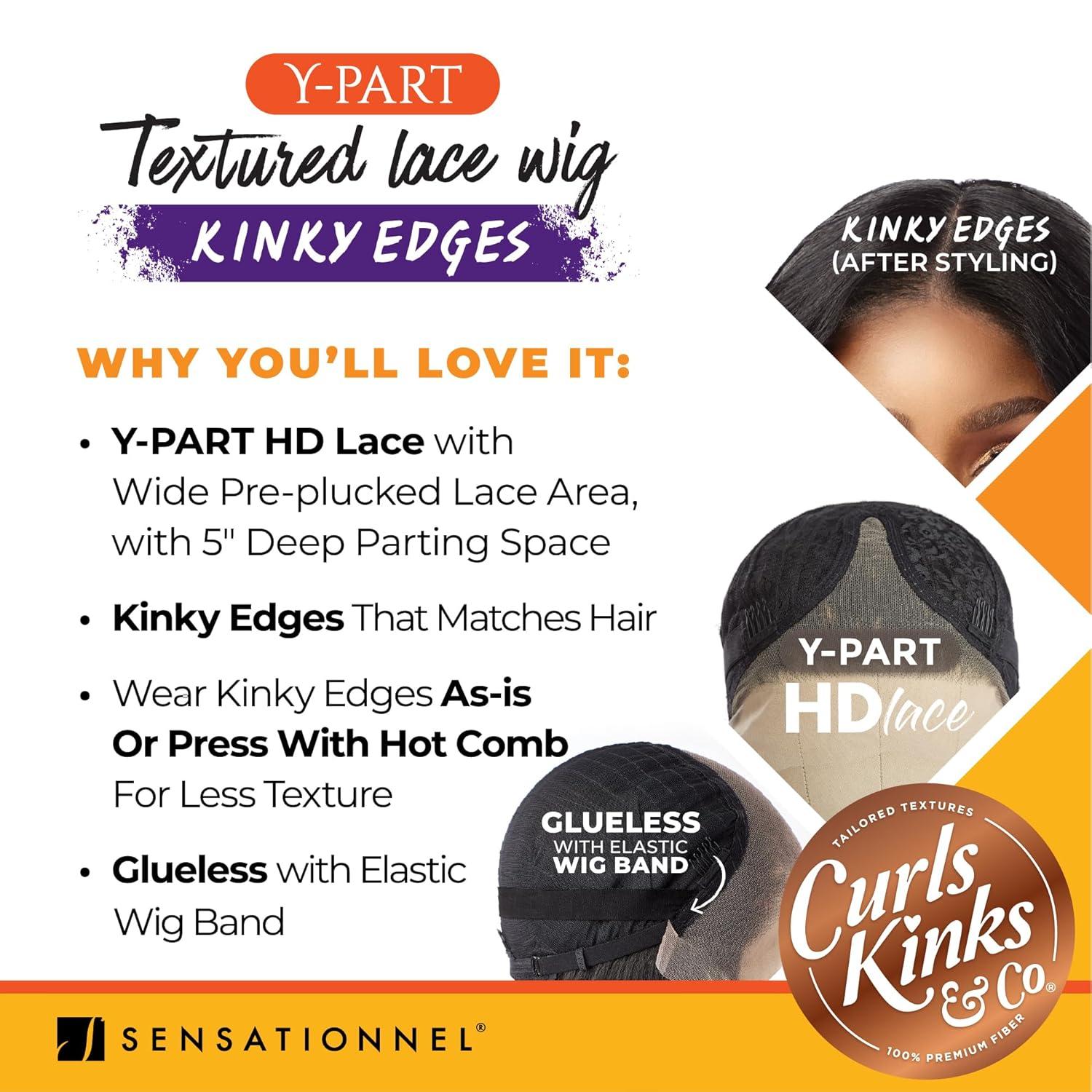 imageSensationnel Curls Kinksandco Kinkyedges Wig Kinky Roller Set 16 Inch Y Part Lace Natural Kinkytexture Edged Hairline for Natural 3C to 4C Hair Textures BALAYAGEGOLDM44
