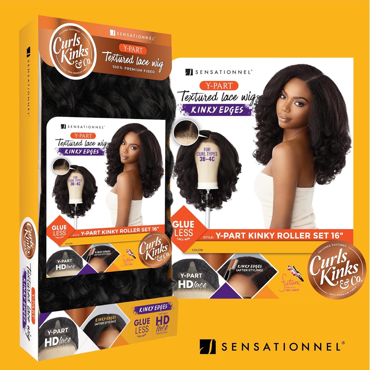 imageSensationnel Curls Kinksandco Kinkyedges Wig Kinky Roller Set 16 Inch Y Part Lace Natural Kinkytexture Edged Hairline for Natural 3C to 4C Hair Textures BALAYAGEGOLD1B OFFBLACK