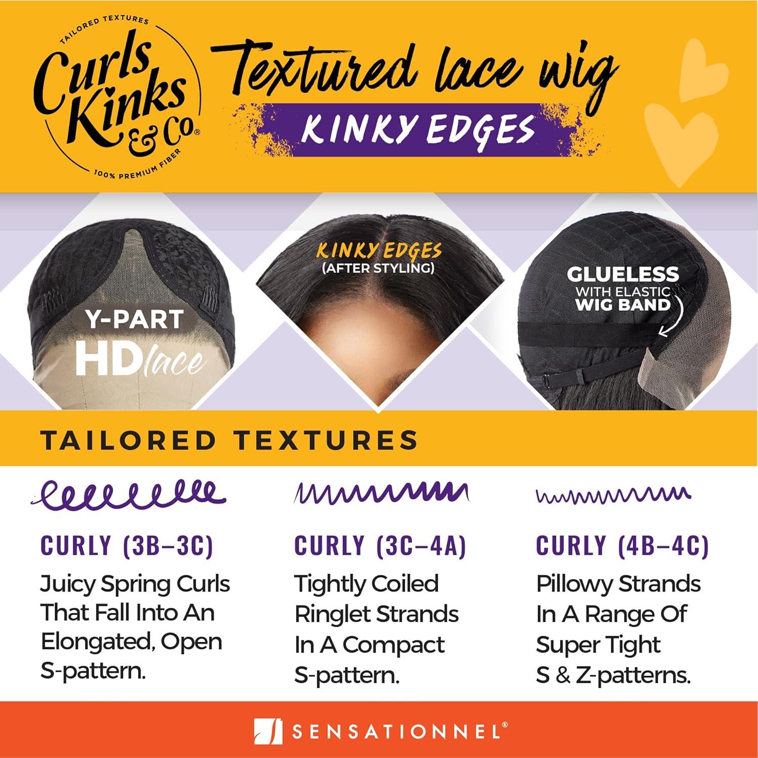 imageSensationnel Curls Kinksandco Kinkyedges Wig Kinky Roller Set 16 Inch Y Part Lace Natural Kinkytexture Edged Hairline for Natural 3C to 4C Hair Textures BALAYAGEGOLD1 JETBLACK
