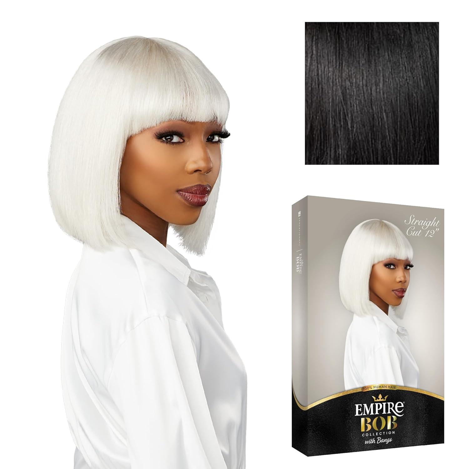 imageSensationnel Empire Bob Humanhair Wig Straight Cut Face Framing Mesh Cap for Comfort With Bangs 10 inch 1 JETBLACK1 JETBLACK