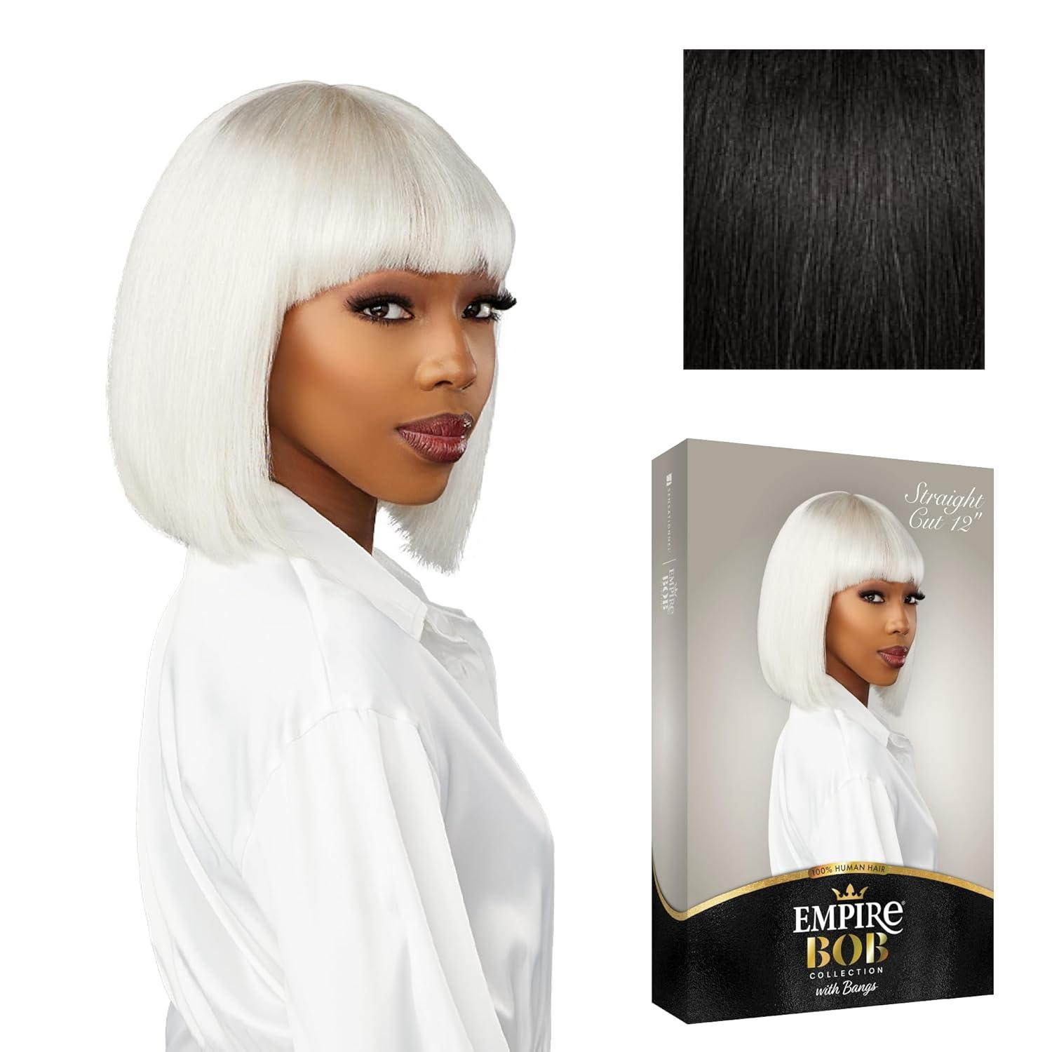imageSensationnel Empire Bob Humanhair Wig Straight Cut Face Framing Mesh Cap for Comfort With Bangs 10 inch 1 JETBLACK1B OFFBLACK