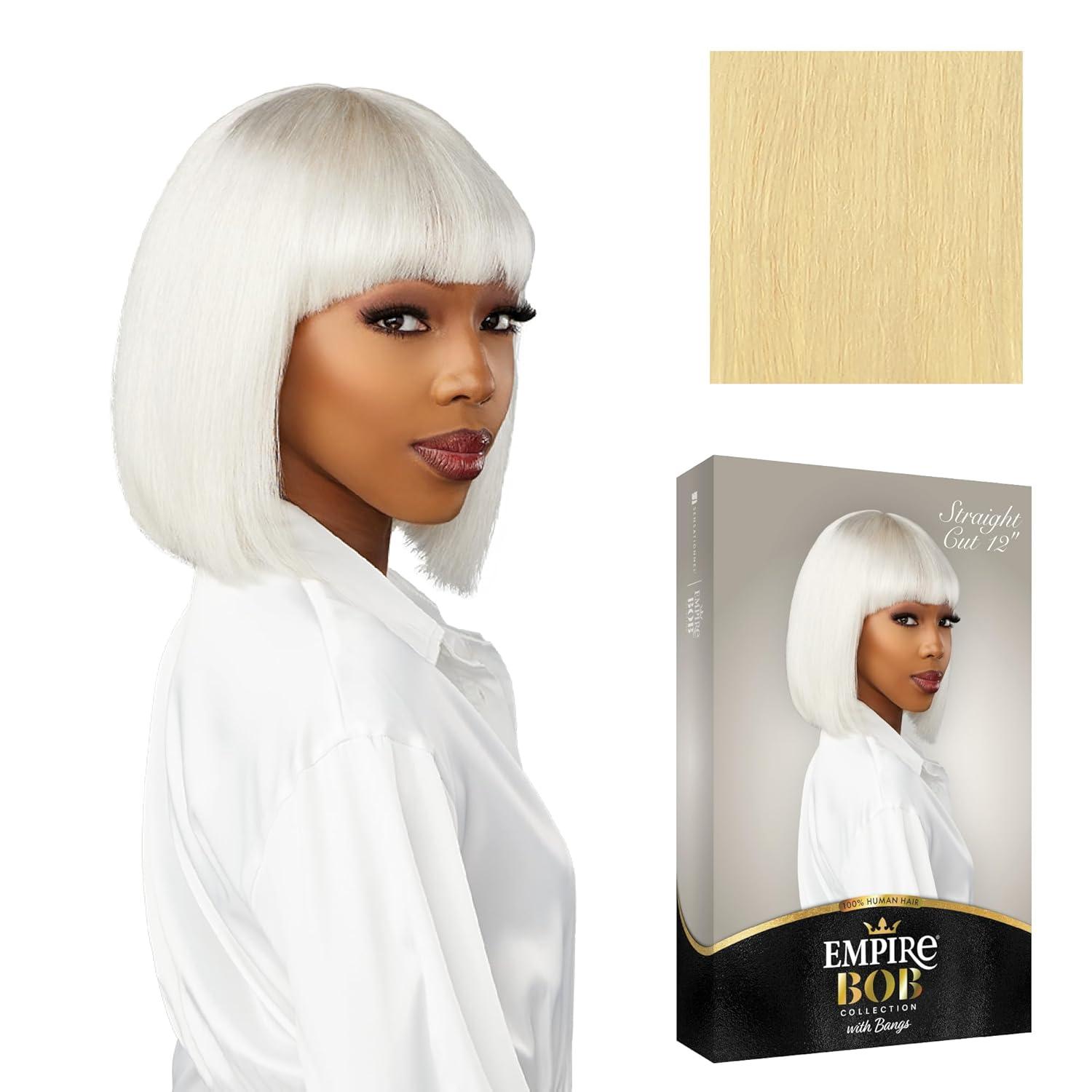imageSensationnel Empire Bob Humanhair Wig Straight Cut Face Framing Mesh Cap for Comfort With Bangs 10 inch 1 JETBLACKBLEACHEDBLONDE