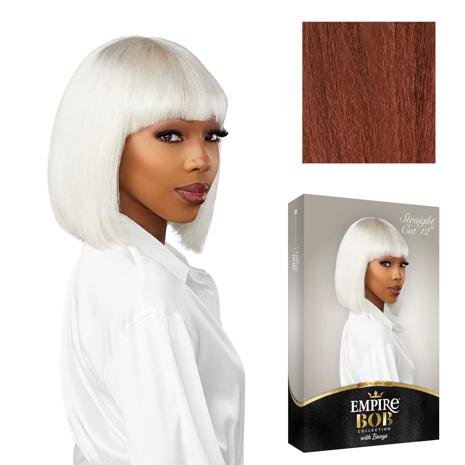 imageSensationnel Empire Bob Humanhair Wig Straight Cut Face Framing Mesh Cap for Comfort With Bangs 10 inch 1 JETBLACKCOPPERCHARM