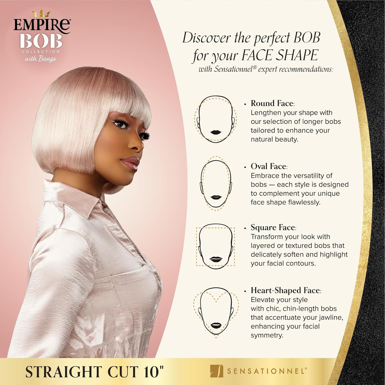 imageSensationnel Empire Bob Humanhair Wig Straight Cut Face Framing Mesh Cap for Comfort With Bangs 10 inch 1 JETBLACKICYSILVER