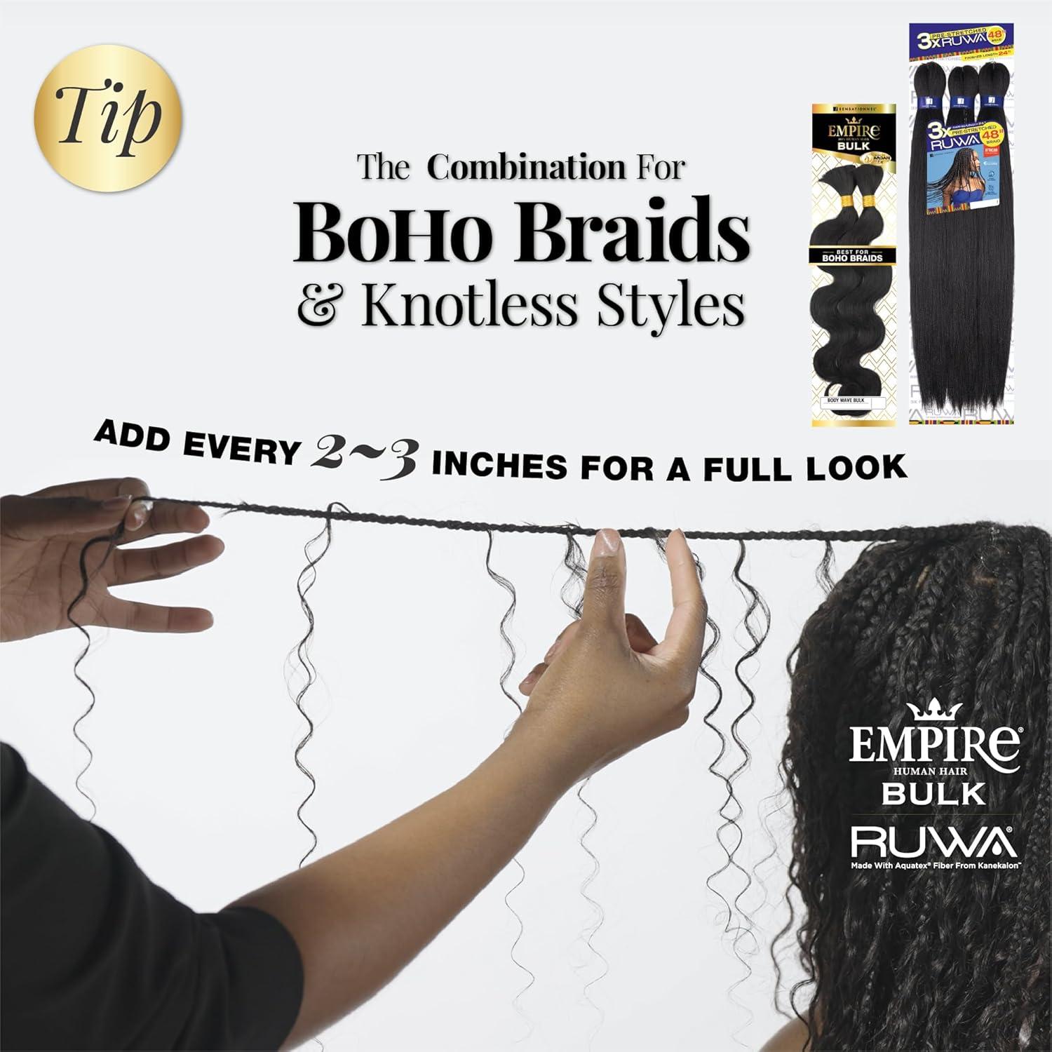 imageSensationnel Empire Bulk Braiding Body Wave Human Hair Braids for Knotless Boho Box or Curly Loose Wave Styles 14 inch 1 JETBLACK4 MEDBROWN