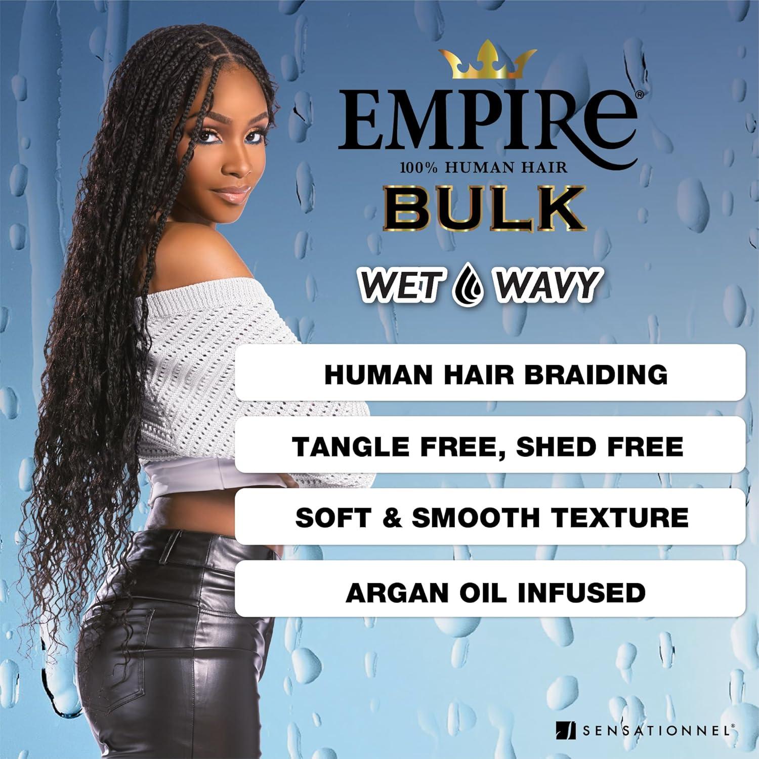 imageSensationnel Empire Bulk Braiding Wet and Wavy Deep Human Hair Braids for Knotless Boho Box or Curly Loose Wave Styles 1 pack 18 inch 1 JETBLACK1 JETBLACK