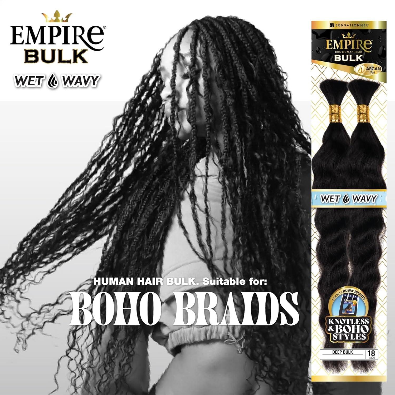 imageSensationnel Empire Bulk Braiding Wet and Wavy Deep Human Hair Braids for Knotless Boho Box or Curly Loose Wave Styles 1 pack 18 inch 1 JETBLACK2 DARKBROWN