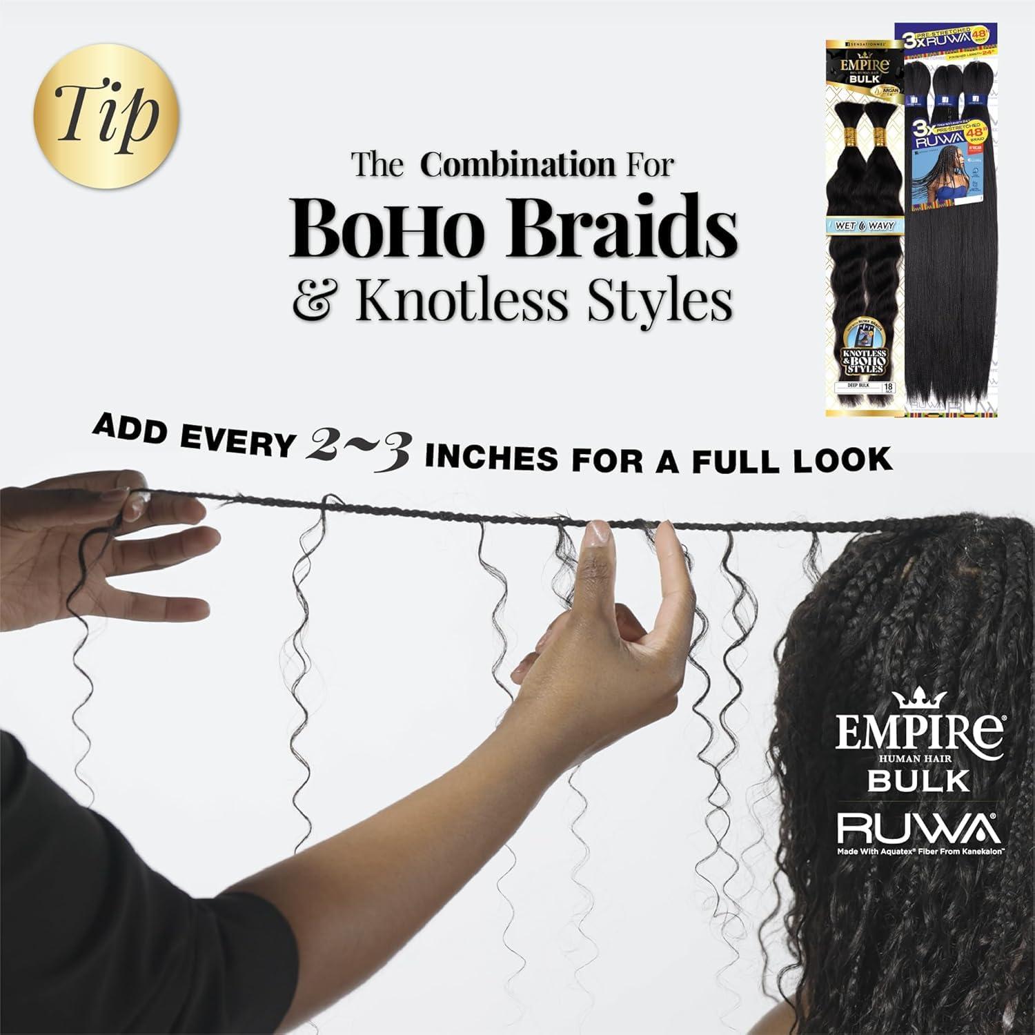 imageSensationnel Empire Bulk Braiding Wet and Wavy Deep Human Hair Braids for Knotless Boho Box or Curly Loose Wave Styles 1 pack 18 inch 1 JETBLACK350 COPPERRED