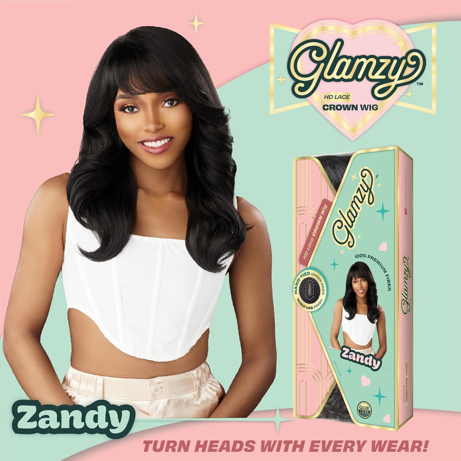 imageSensationnel Glamzy Lace Crown Wig Zandy Glueless Hand Tied CrownArea Synthetic Hair 1 JETBLACKBALAYAGECARAMEL