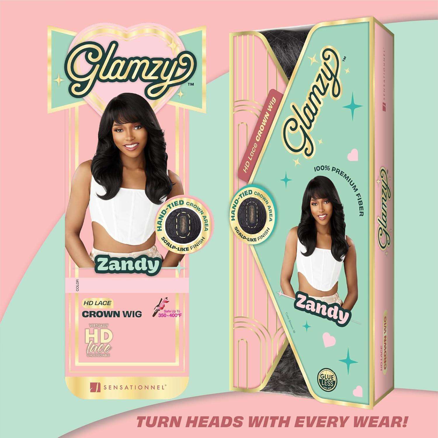 imageSensationnel Glamzy Lace Crown Wig Zandy Glueless Hand Tied CrownArea Synthetic Hair 1 JETBLACKBALAYAGEMOCHA