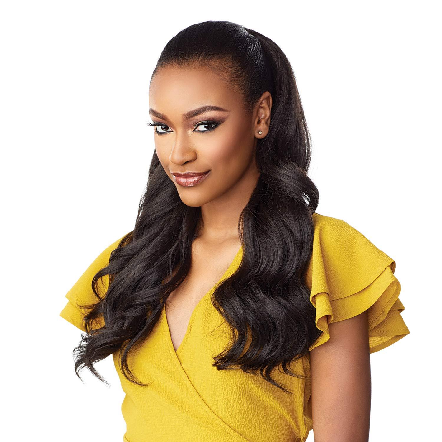 imageSensationnel Instant Weave Half Wig 4 Synthetic Blendwig Adjustable Drawstring for Seamless Hair Blending 1 JETBLACK1B OFFBLACK
