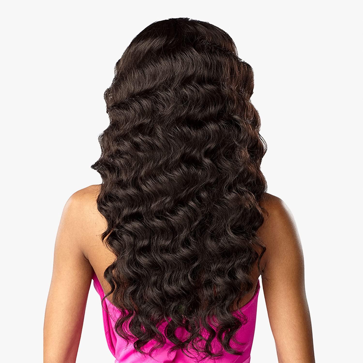 imageSensationnel Instant Weave Half Wig 8 Synthetic Blendwig Adjustable Drawstring for Seamless Hair Blending 1B OFFBLACKDark Brown 2